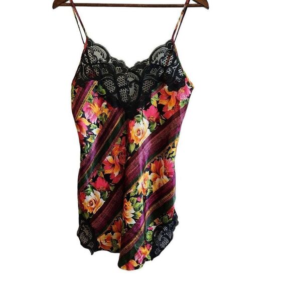 Victoria's Secret Vintage Gold Label Floral Satin Lace Pajama Lingerie Slip Size - Picture 1 of 5
